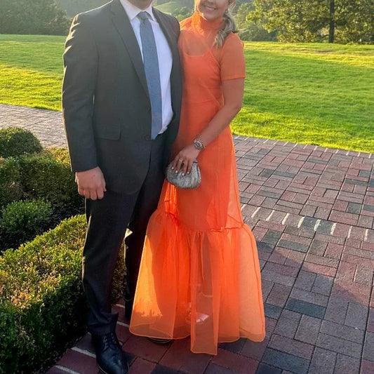 Orange Organza Gown Bridal and Bridesmaid Maxi Dress