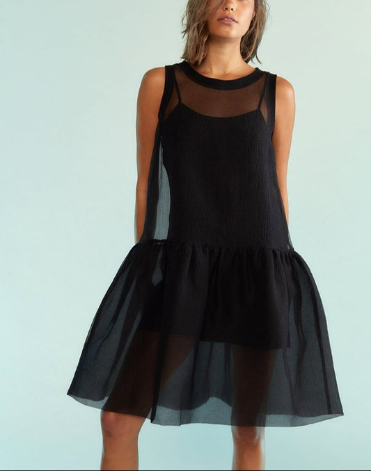 Black Organza Sleeveless Dress Perfect Evening Party Dress