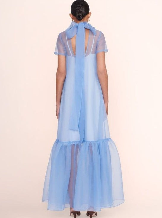 Pink Organza Maxi Dress with Short Sleeves for Baby Shower
