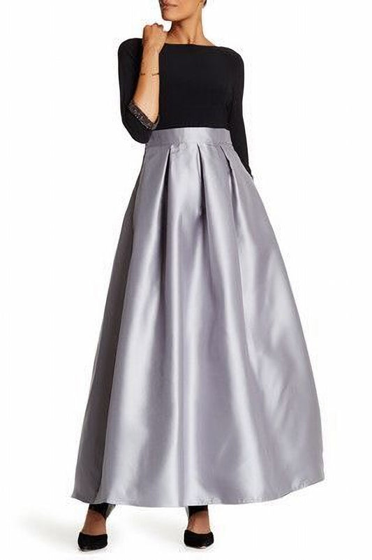 Long Silver Gray Pleated Maxi Skirt for Formal Wear