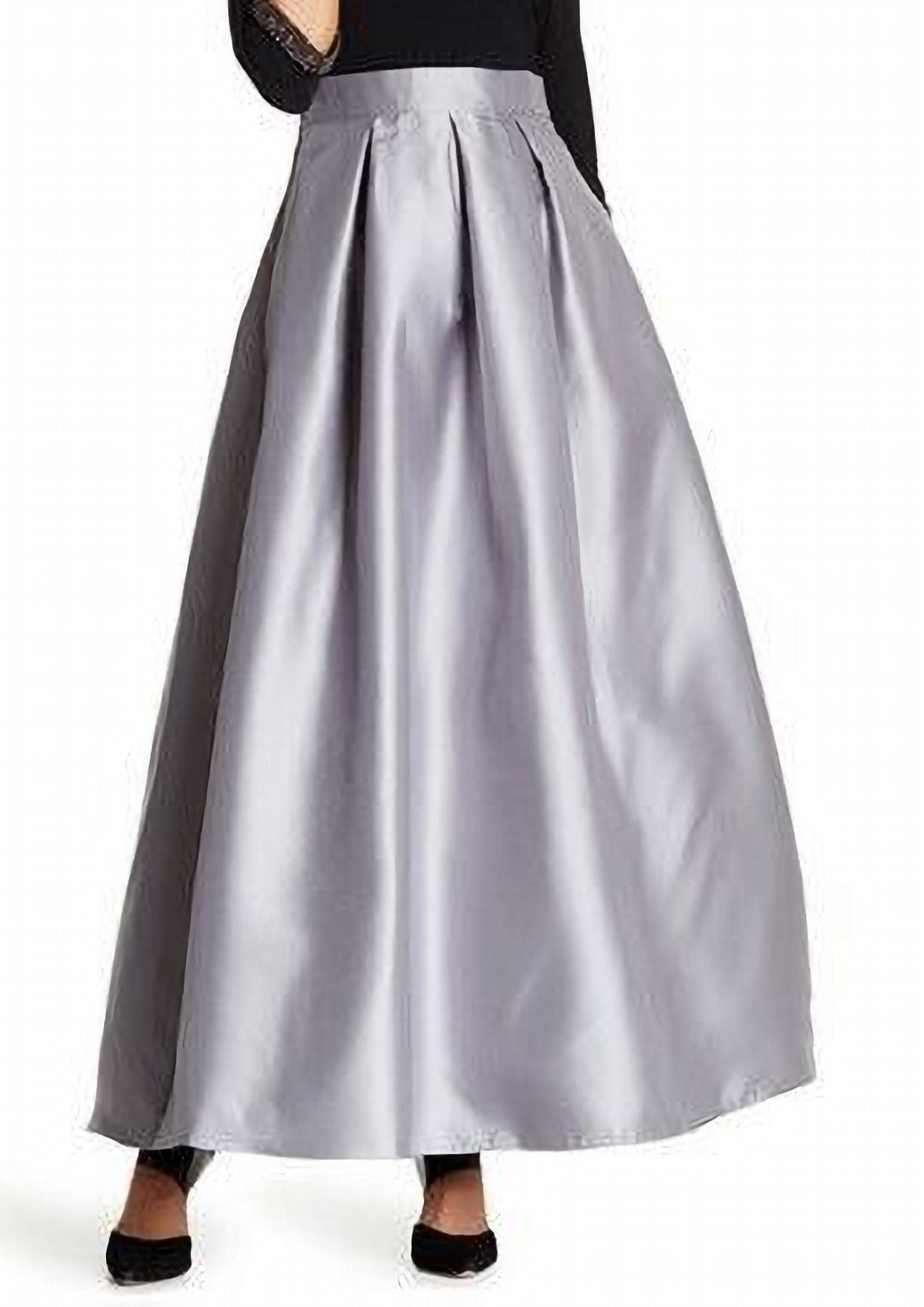 Long Silver Gray Pleated Maxi Skirt for Formal Wear
