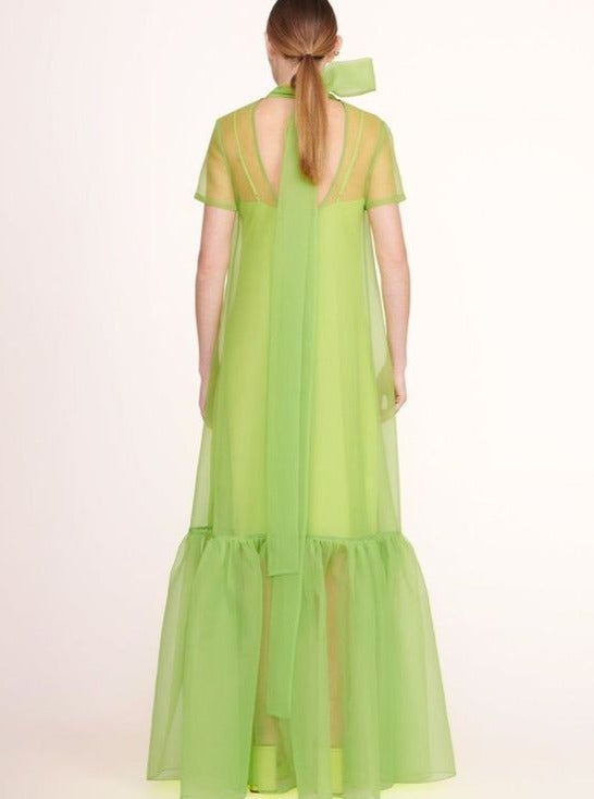 Blue Long Formal Organza Gown with Slip and Ruffle Hem Dress