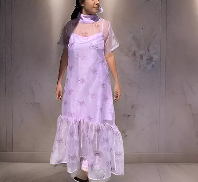 High Neck Lavender Organza Gown Bridesmaid Wedding Dress
