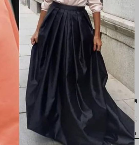 Long Black Formal Taffeta Summer Pleated and Lined Skirt