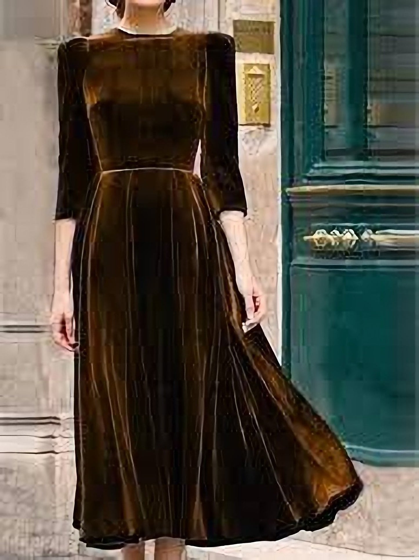 Blue Midi Puff Sleeves Velvet Dress for any Special Occasions