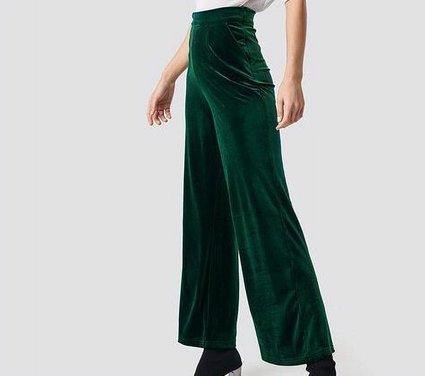 Emerald Green Velvet Wide Leg Palazzo Pants for Causal Wear