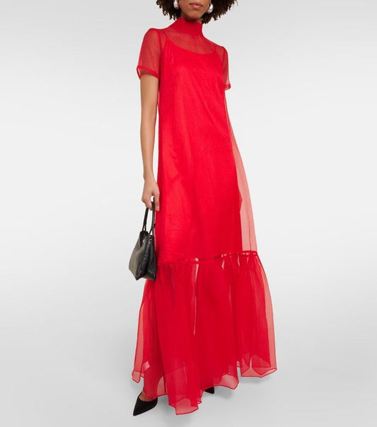 High Neck Organza Maxi Dress Wedding Bridesmaid Gown