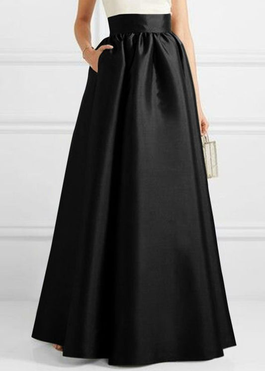 Classic Black Long High Waist Lined One Pocket Skirt