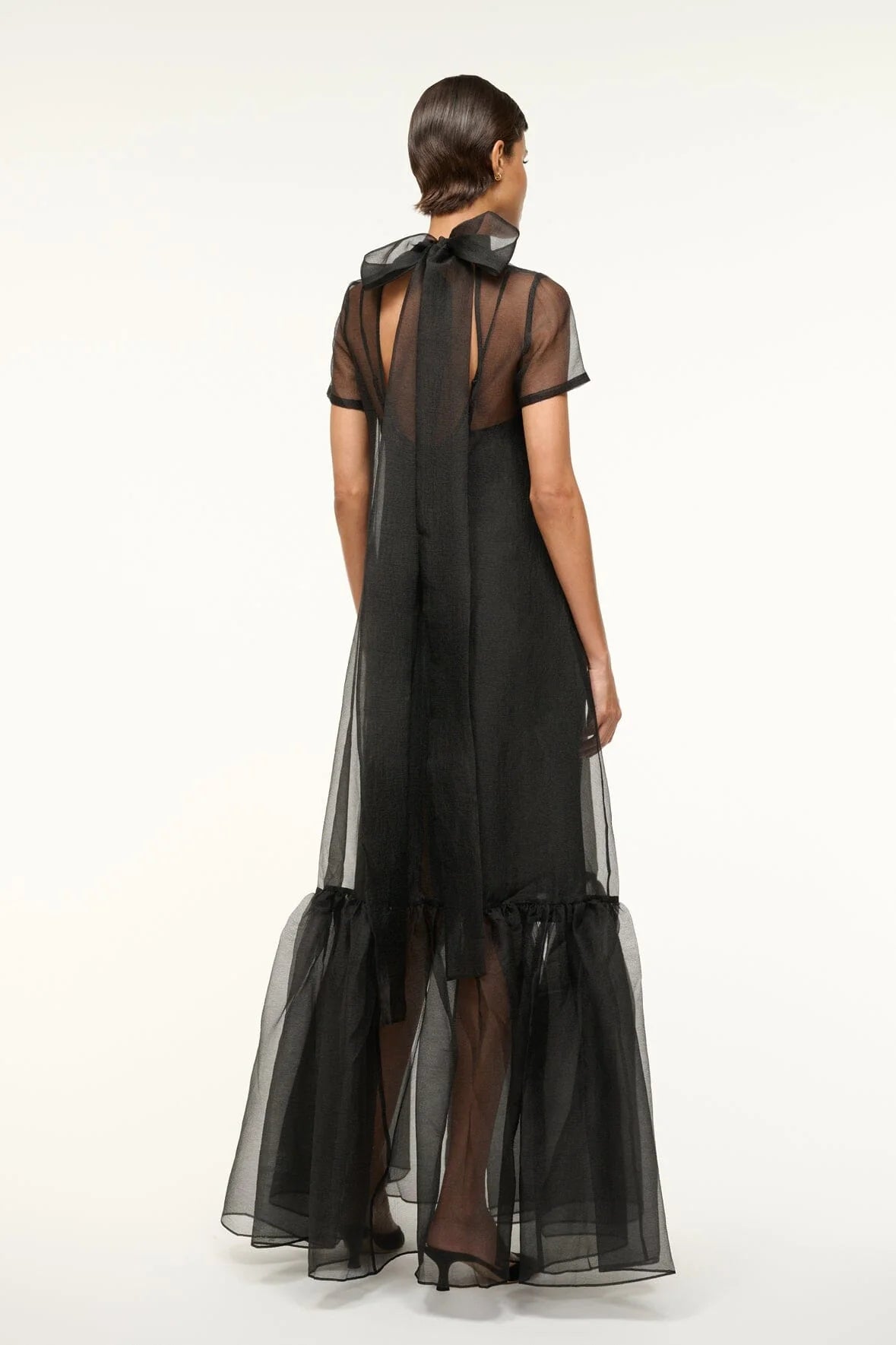 Black Organza Long Dress Ruffle Hem Wedding Gown