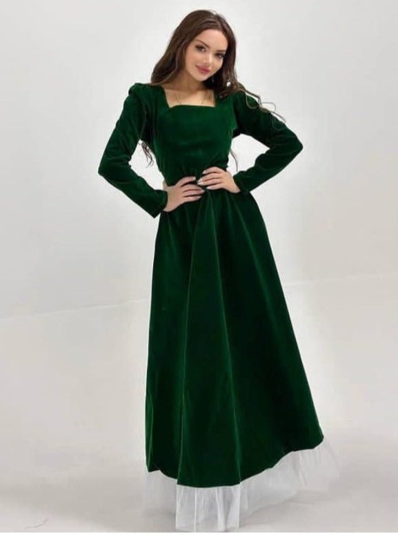 Emerald Green Long Bridesmaid Wedding Dress with Ruffle Hem