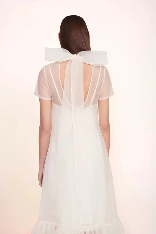White Organza Maxi Dress with Bow Wedding Bridal Dress
