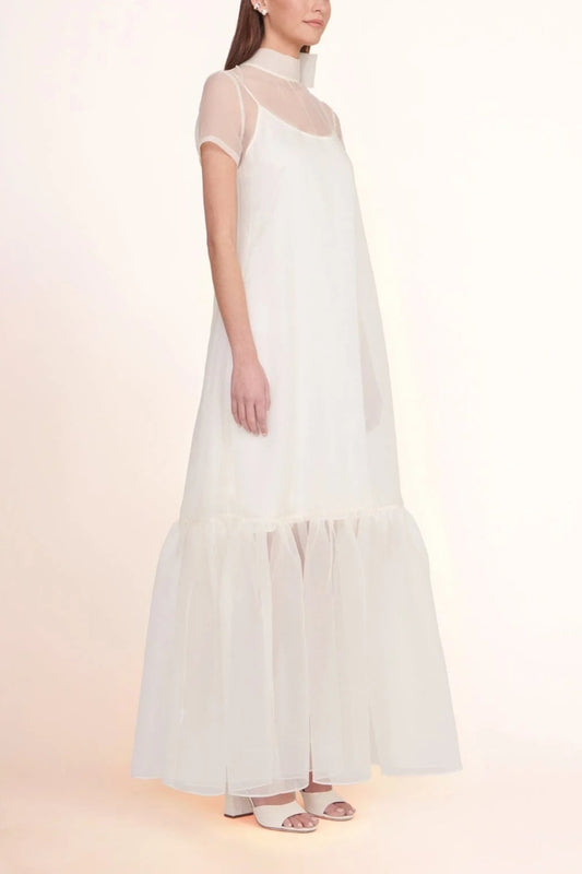 White Organza Maxi Dress with Bow Wedding Bridal Dress
