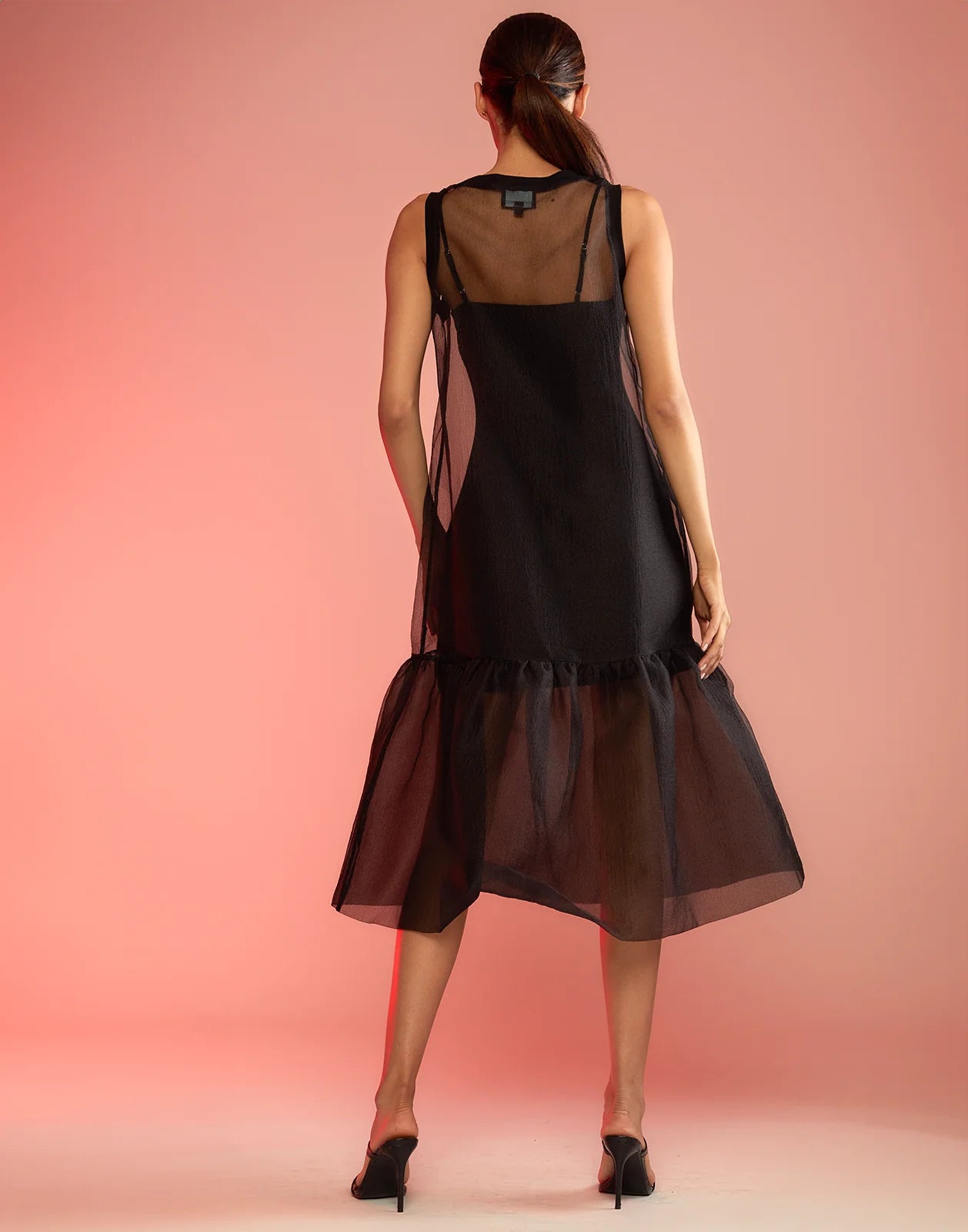 Sheer Black Organza Dress Evening Dinner Party Wear