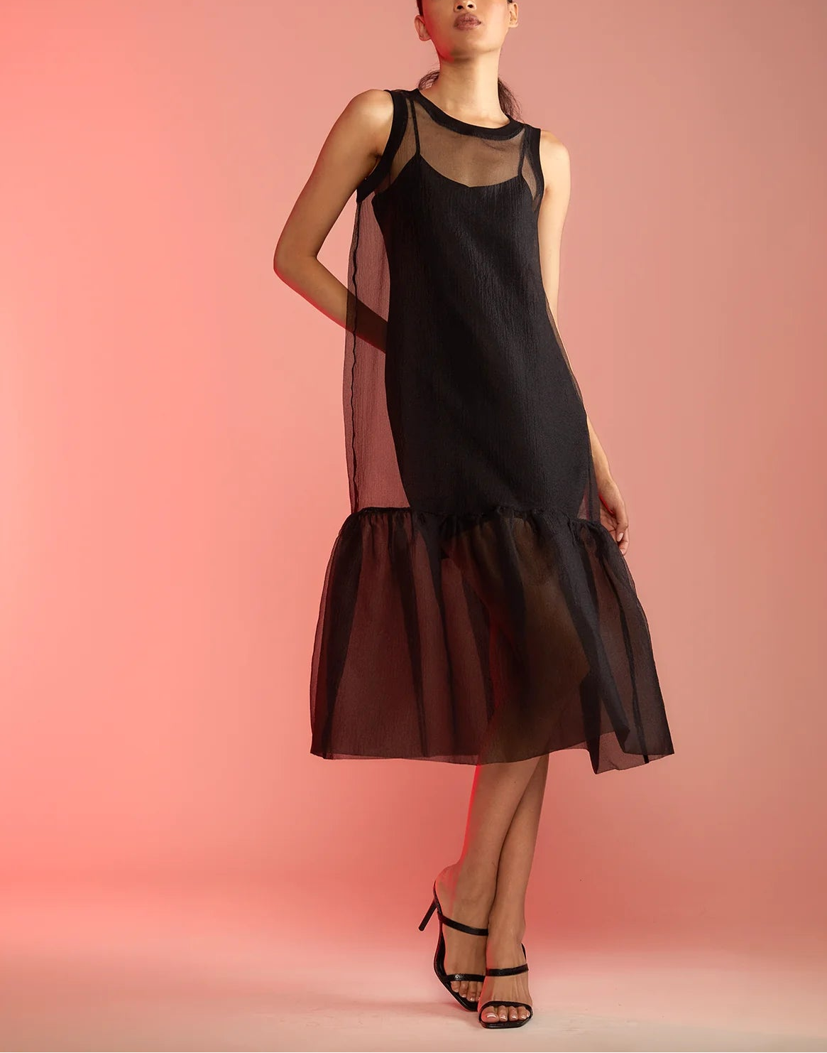 Sheer Black Organza Dress Evening Dinner Party Wear