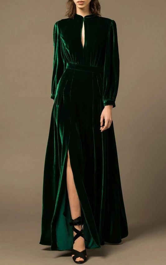 Emerald Green Front Slit Formal Wedding Bridesmaid Dress