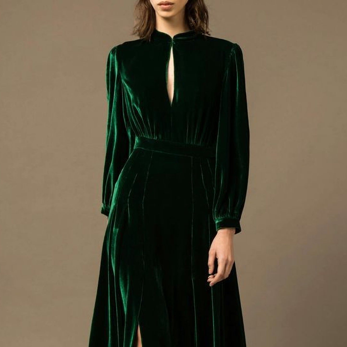 Emerald Green Front Slit Formal Wedding Bridesmaid Dress