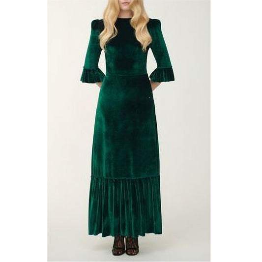 Green Long Bridesmaid Wedding Dress with Ruffle Hem