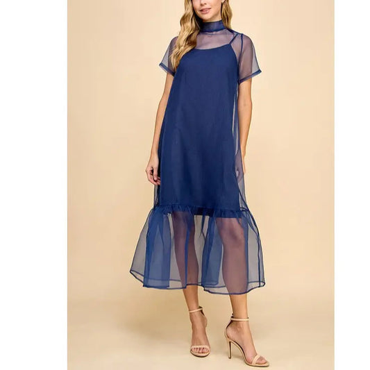Sheer Blue Organza Dress Wedding Evening Party Wear