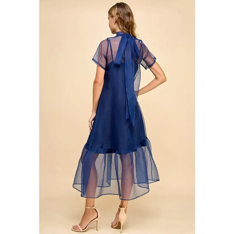 Sheer Blue Organza Dress Wedding Evening Party Wear