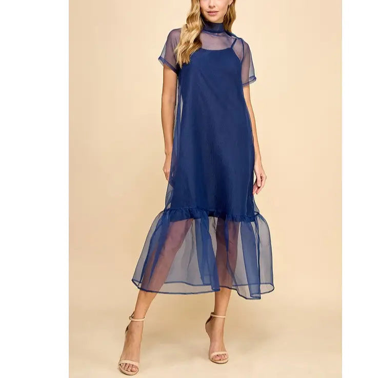 Sheer Blue Organza Dress Wedding Evening Party Wear