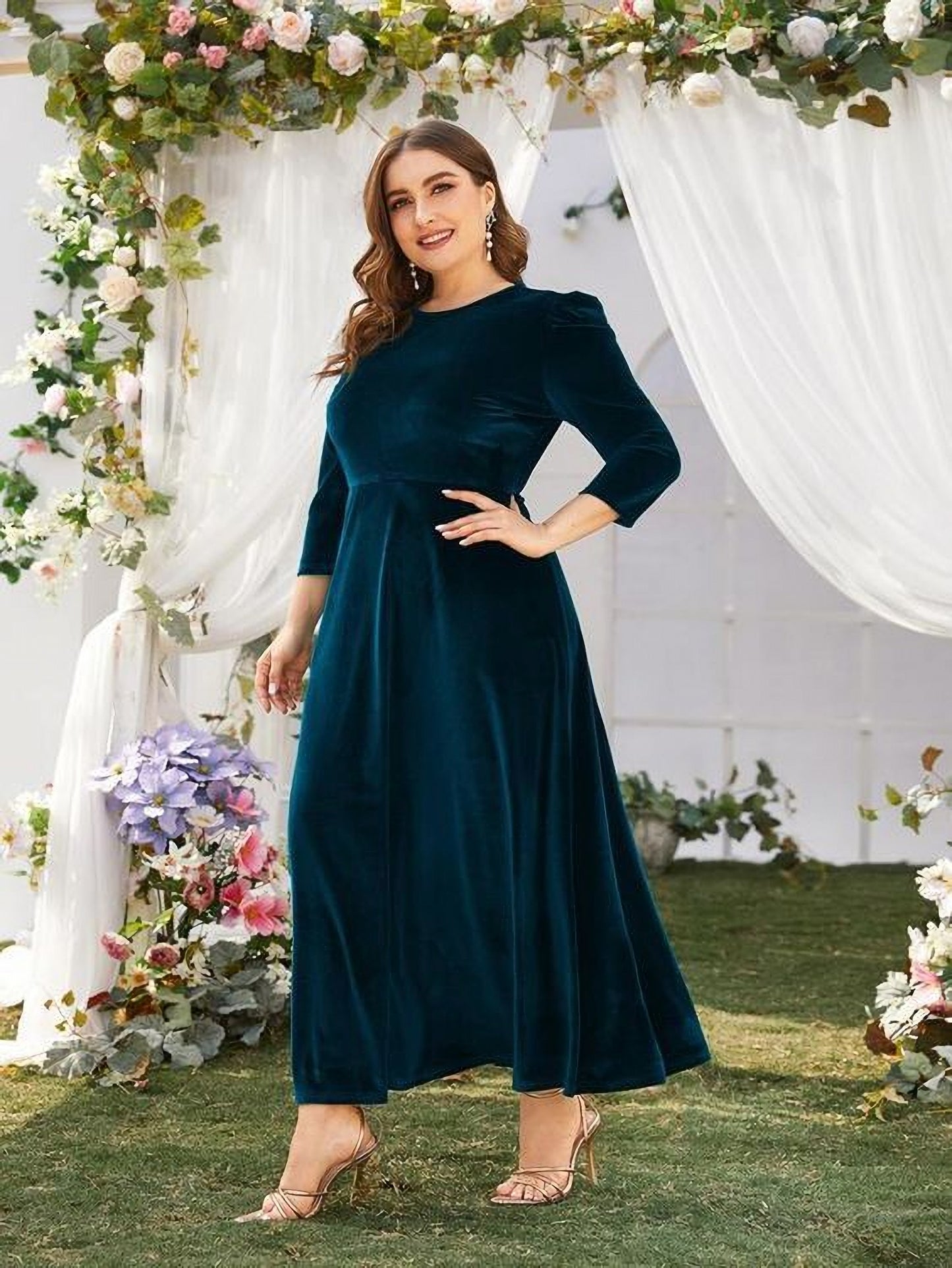 Blue Maxi Velvet Wedding Dresses for Women Plus Size