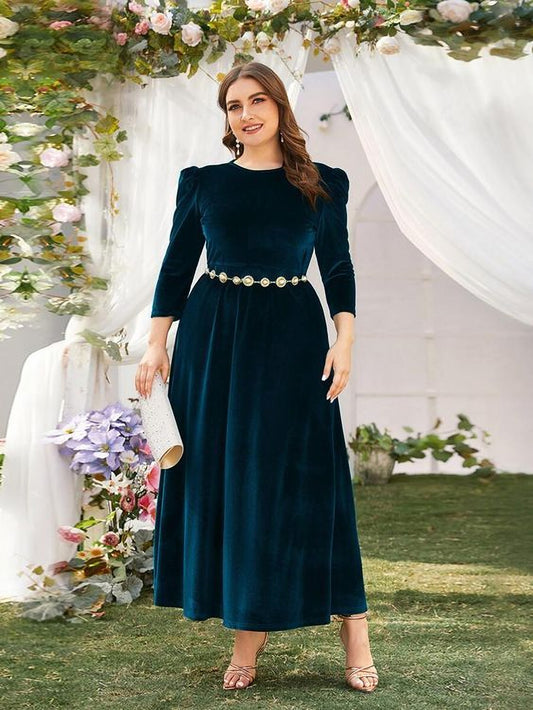 Blue Maxi Velvet Wedding Dresses for Women Plus Size