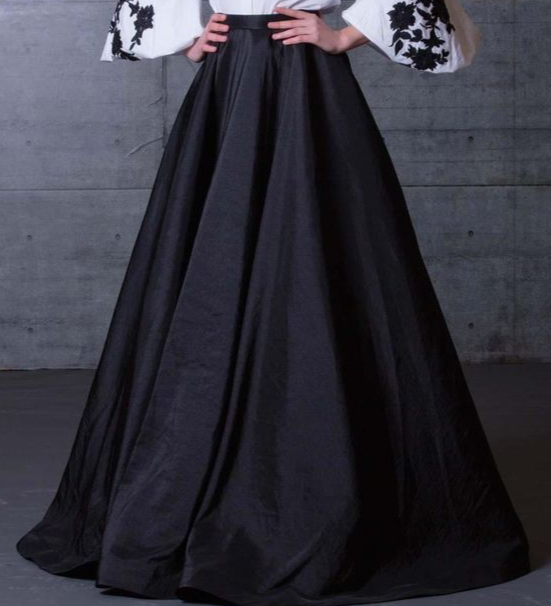 Long Black Flared and Pleated High Waist Bridesmaid Skirt