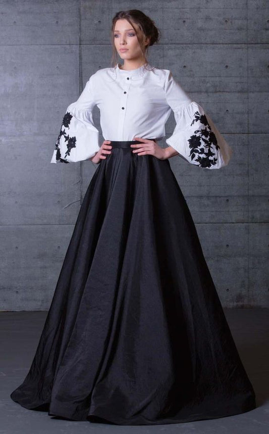 Long Black Flared and Pleated High Waist Bridesmaid Skirt
