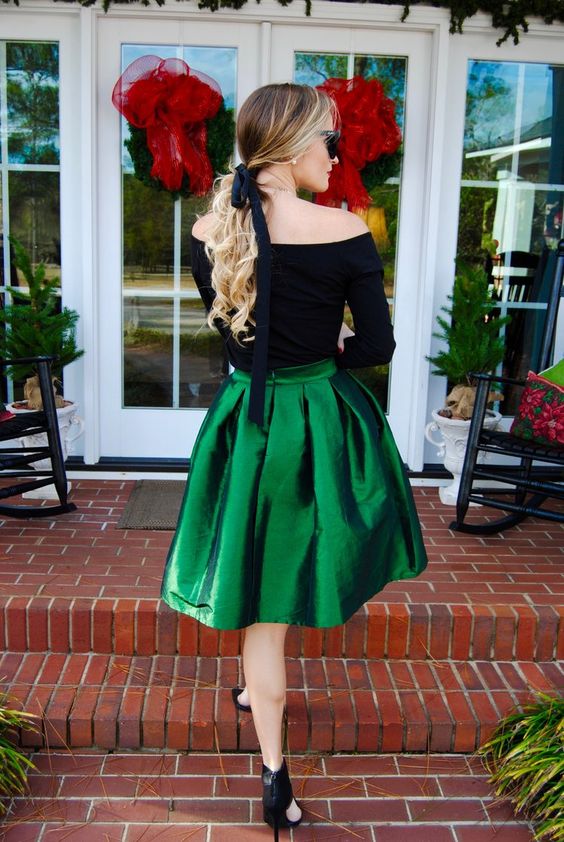 Casual High Waisted Pleated Emerald Green Skirt