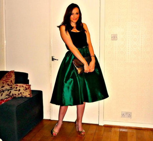 Formal Lined Short Knee Length Green Skirt for Bridesmaid
