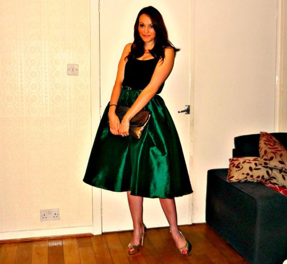 Formal Lined Short Knee Length Green Skirt for Bridesmaid