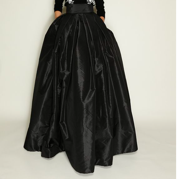 Long Pleated Black Skirt for Bridesmaid and Special Evenings