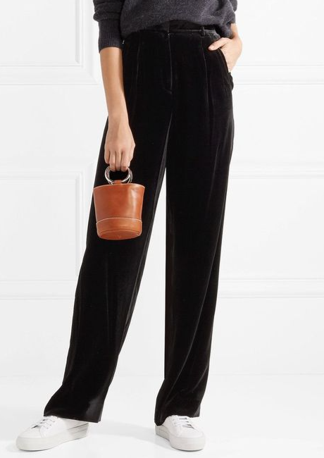 Black Wide Leg Velvet Palazzo Pants for Casual Wear