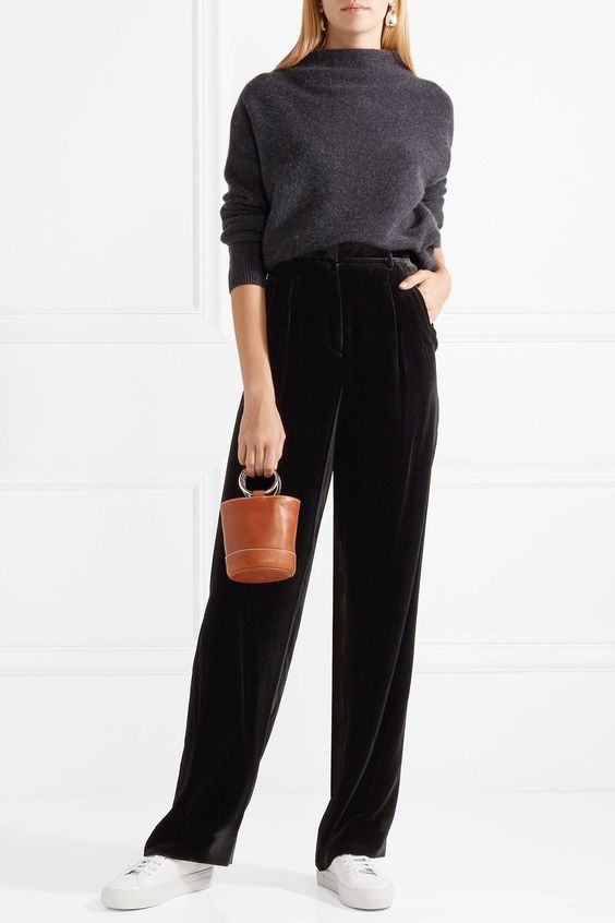 Black Wide Leg Velvet Palazzo Pants for Casual Wear