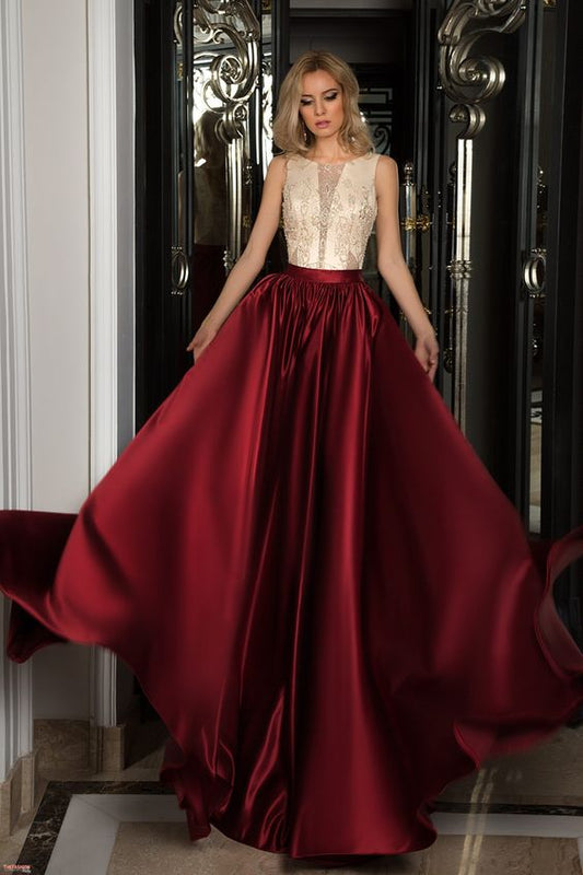 Burgundy Taffeta Long Maxi Full Flare Formal Wedding Skirts
