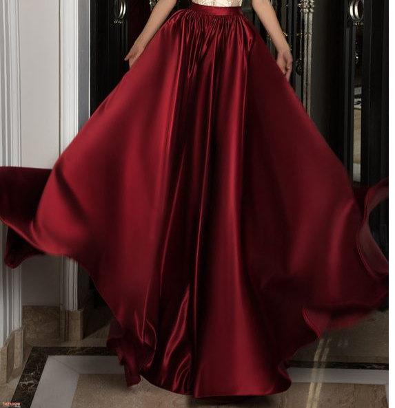 Burgundy Taffeta Long Maxi Full Flare Formal Wedding Skirts