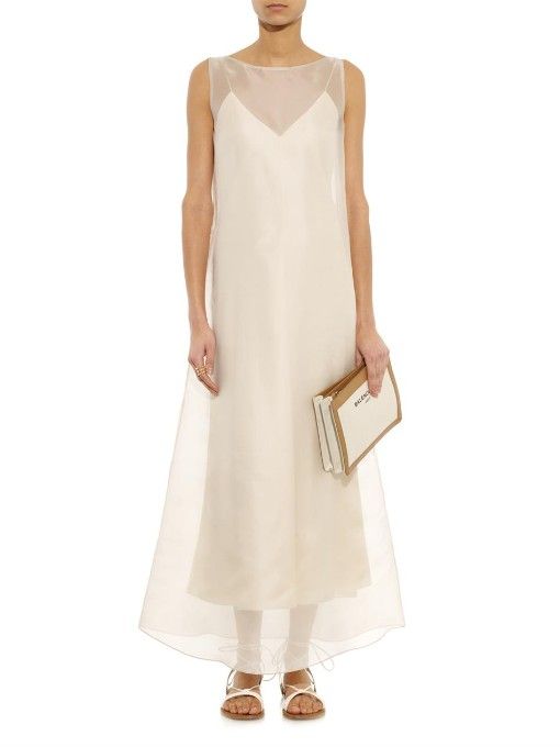 Sheer White Long Sleeveless Organza Dress Formal Wear