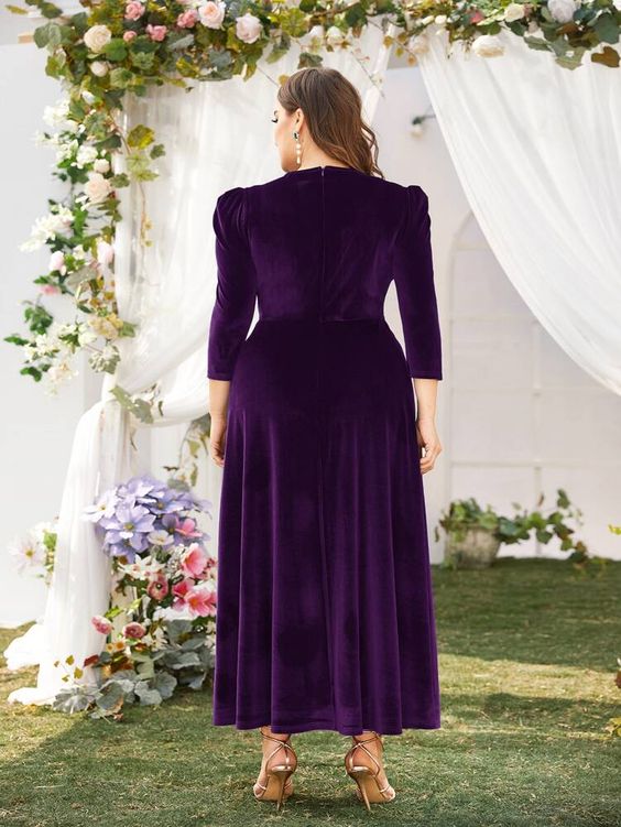 Blue Maxi Velvet Wedding Dresses for Women Plus Size