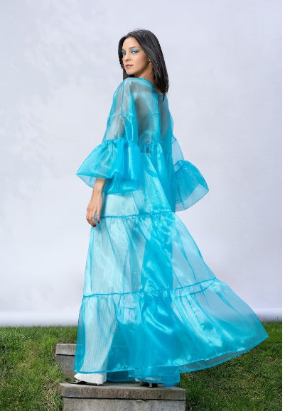 Sheer Blue Silk Organza Dress for Occasions like Baby Shower