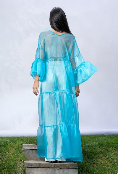 Sheer Blue Silk Organza Dress for Occasions like Baby Shower
