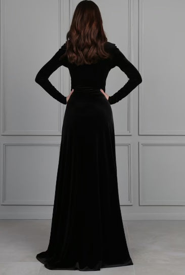 Sheer Black Front Slit Long Maxi Dress for Special Evenings
