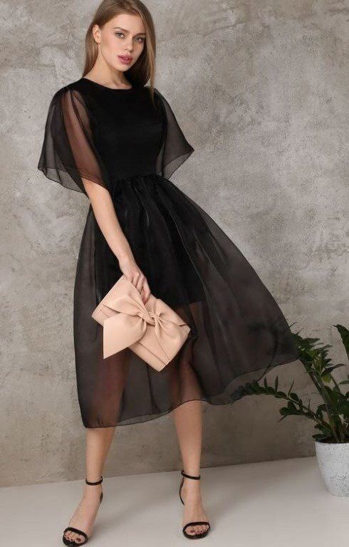 Stunning Black Organza Midi Dress Perfect for Chic Night Out Pristine India Stunning Black Organza Midi Dress Perfect for Chic Night Out Pristine India