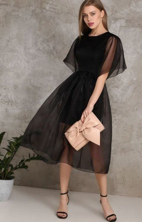 Stunning Black Organza Midi Dress Perfect for Chic Night Out