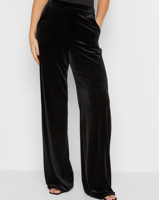Sheer Black Velvet Pocketed Palazzo Pants for Party