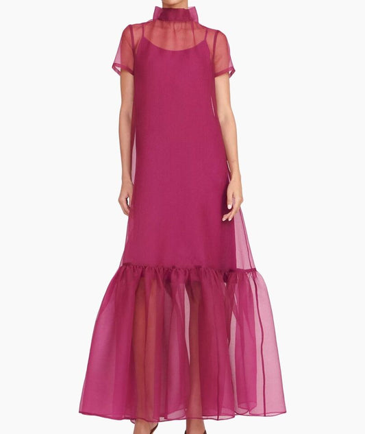 Pink Organza Ruffle Hem Bridesmaid Summer Long Dress