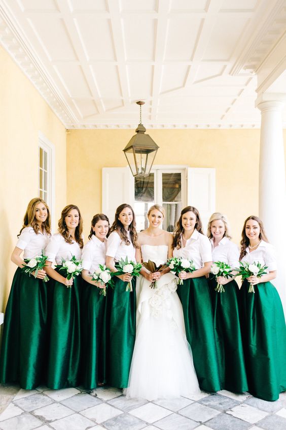 Emerald Green Taffeta Long Skirts for Wedding Bridesmaid