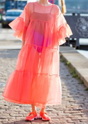 Orange Organza Maxi Dress for Beach and Party Wear