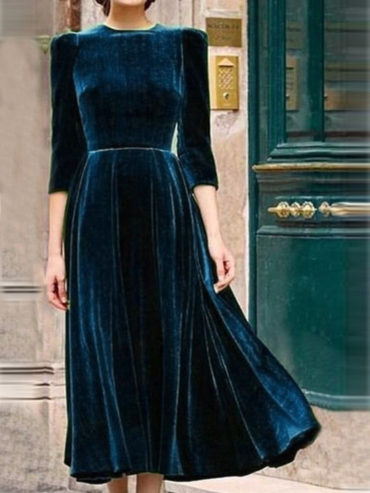 Emerald Green Velvet Midi Dress for Bridesmaid and Weddings