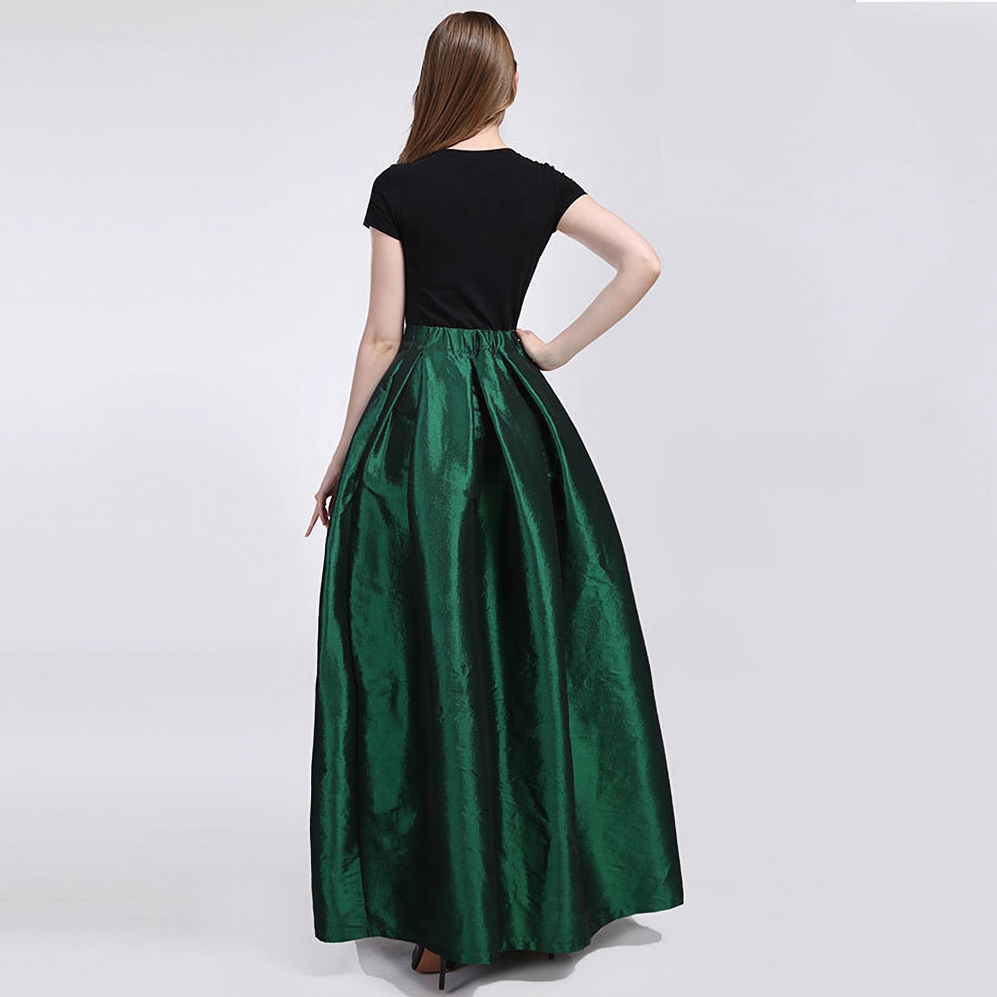 Long Emerald Green Maxi Pleated Skirt for Party Wear