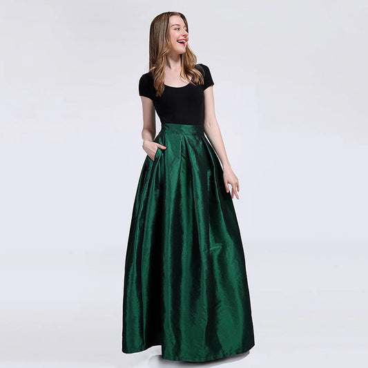 Long Emerald Green Maxi Pleated Skirt for Party Wear